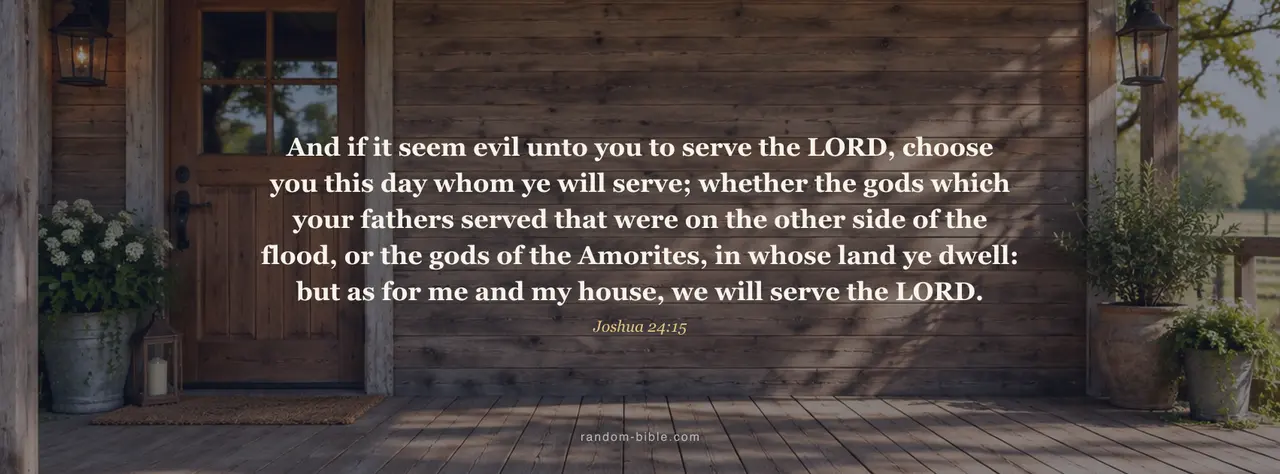 Joshua 24:15 Facebook cover: "And if it seem evil unto you to serve the LORD, choose you this day whom ye will serve; whether the gods which your fathers served that were on the other side of the flood, or the gods of the Amorites, in whose land ye dwell: but as for me and my house, we will serve the LORD."