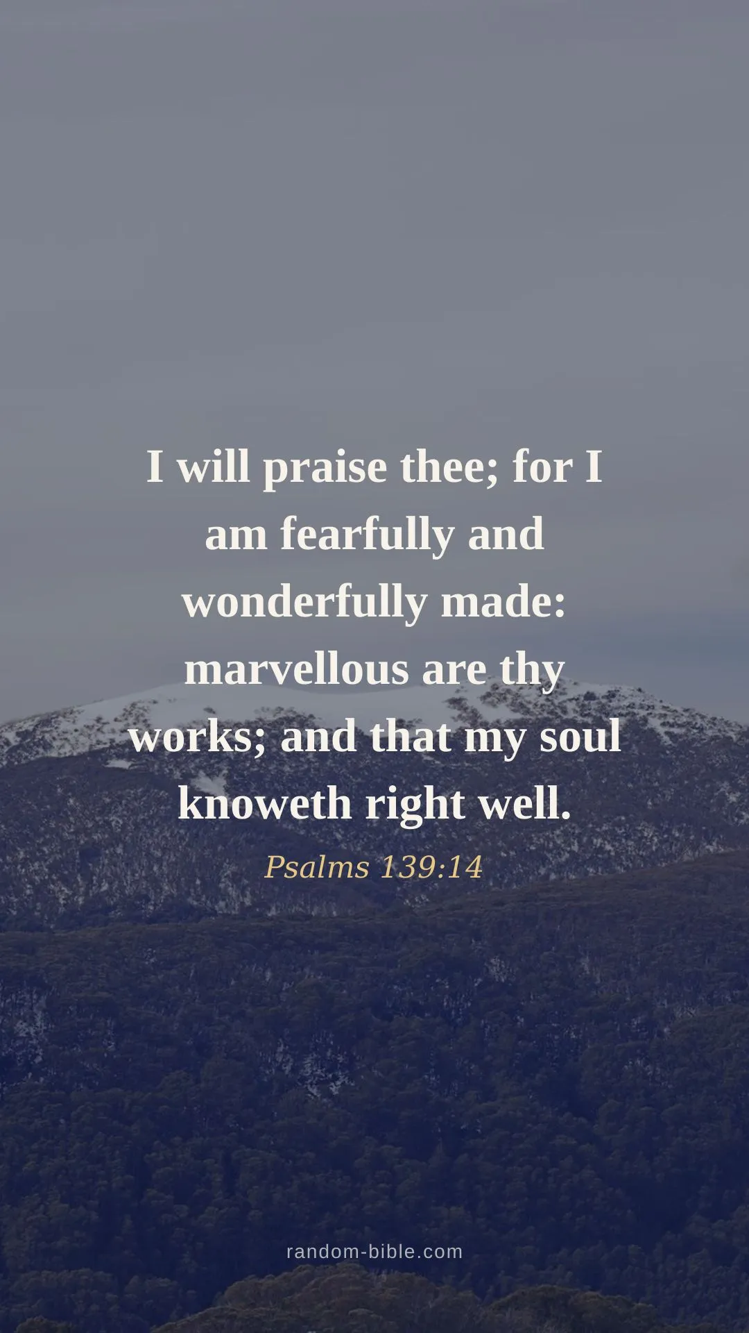 Psalms 139:14 wallpaper — “I will praise thee; for I am fearfully and wonderfully made: marvellous are thy works; and that my soul knoweth right well.” (KJV)