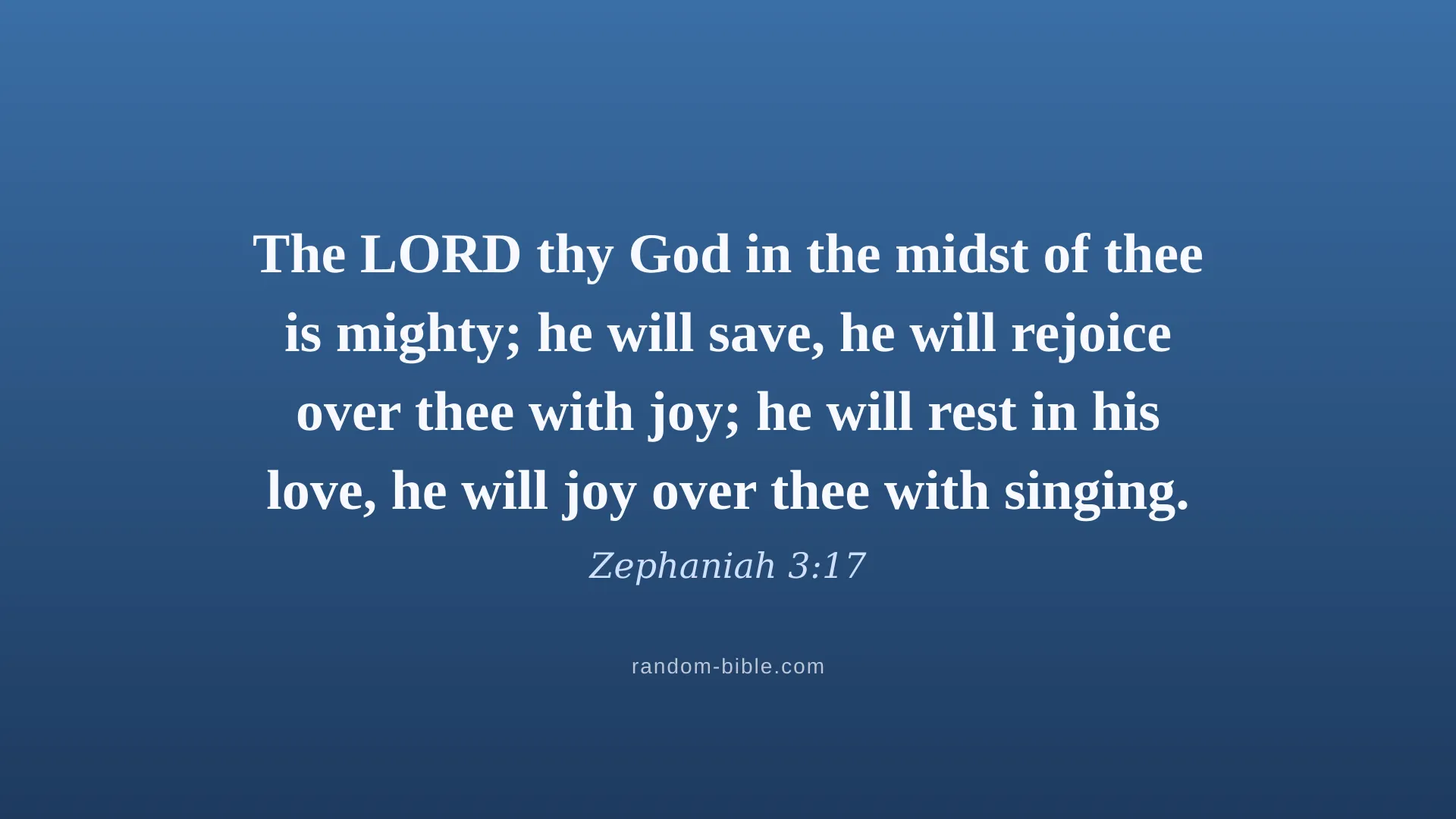 Zephaniah 3:17 blue Bible verse wallpaper for desktop and laptop (KJV)