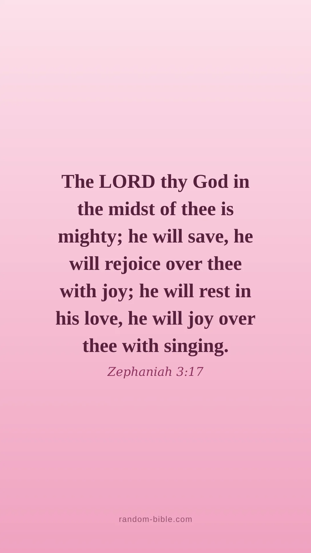 Zephaniah 3:17 pink Bible verse wallpaper (KJV)